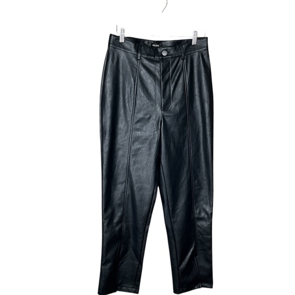 NEW Wildfox Vegan Leather Pants Sze M High Rise w/ Split Hem Straight Leg Chic - Picture 2 of 16